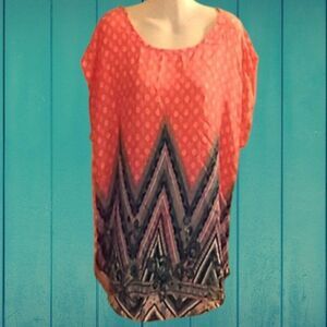 New NY Invasion Coral Boho Blouse Size Large